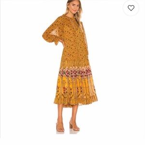 Free People Mustard Floral Long Sleeve Dress